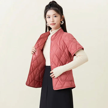 Autumn Winter New Fashion Stand Collar Women Down Cotton Vest Casual Light Thin Short Sleeve Jacket Female Warm Waistcoat T1420