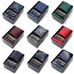 Tie For Men Tie Clips Set Silk Necktie Man Wedding Blouses Dress Cufflinks Gift Box Pocket Square Clip Business Skinny Gravetas