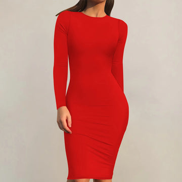 Women's Casual Basic Pencil Dress Sexy Long Sleeve Bodycon Midi Club Dress