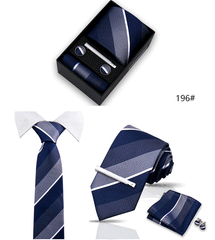 Tie For Men Tie Clips Set Silk Necktie Man Wedding Blouses Dress Cufflinks Gift Box Pocket Square Clip Business Skinny Gravetas