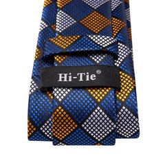 Hi-Tie Plaid Navy Blue Silk Elegant Tie For Men Groom Wedding Men Necktie Pocket Square Cufflink Accessory Wholesale Designer