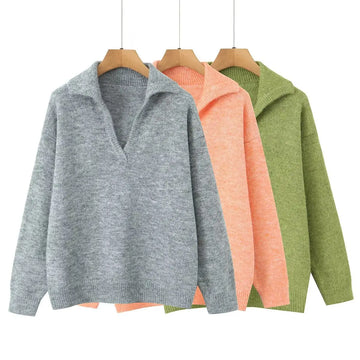 DiYiG WOMAN 2025 Winter New Fashion Multicolor Knitted Pullover All-match Lapel Long Sleeve Casual Sweater Mujer