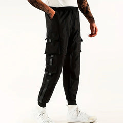 Classic Design Multi Flap Pockets Cargo Pants,Men's Loose Fit Drawstring Harem Cargo Jogger Pants