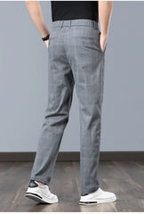 Summer Thin Plaid Formal Stretch Pants Men Slim Business Grey Black Casual Pant Fashion Male Clothing England Trousers