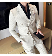 (Jacket+Pants) 2 Pieces Blue Apricot Business Party Men Suits Double Breasted Formal Style Custom Made Wedding Groom Tuxedos