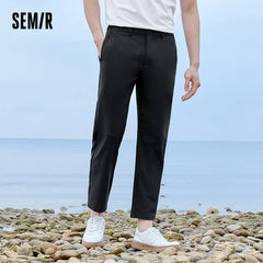 Semir Suit Trousers Men Summer Slim-Fit Thin Nine-Point Quick-Drying Pants Business Trousers Black Casual Pants