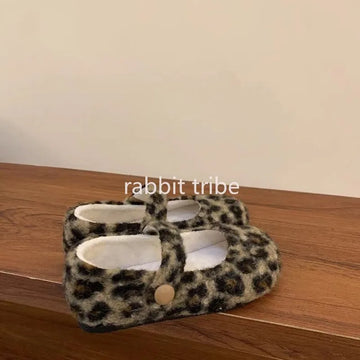 Square Toe Cosy Lambswool Ballet Flats Woman Warm Teddy Fur Mary Jane Shoes Ladies Brand Design Elegant Fluffy Plush Loafers