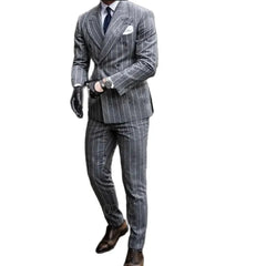 Classic Men's Suit Formal Striped Wedding Suit Business Groom Prom Fashion Double Breasted Casual Slim Fit 2 Pieces Blazer Pants