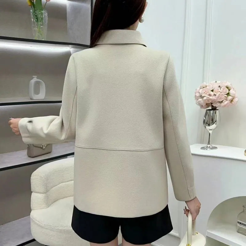 Autumn Winter New Double Sided Velvet Coat Women Korean Fashion Short Wool Jacket Female High End Loose Woolen Outerwear T1500