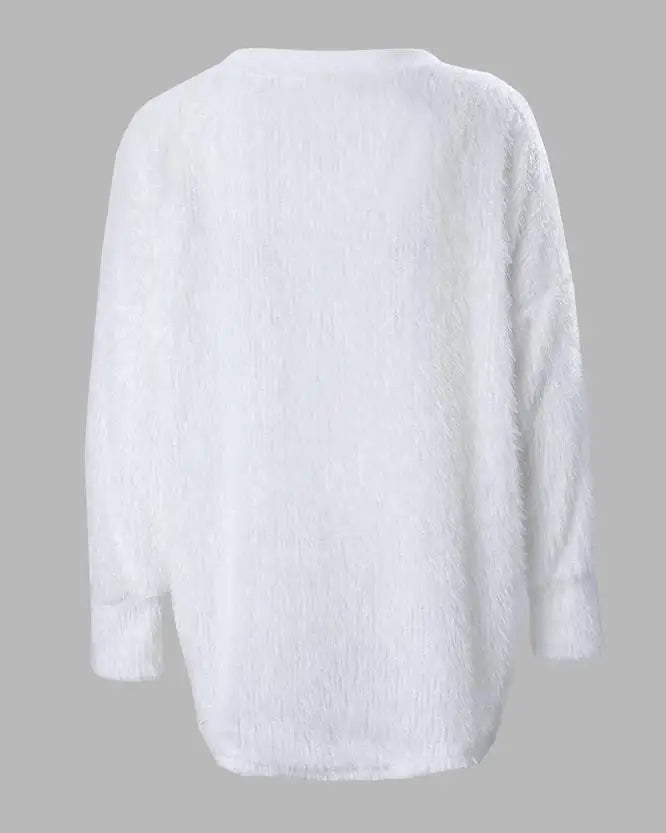 Korean Style Lazy Women's Sweater 2024 Autumn Ribbed Knitted Pullover V-Neck Pearl Long Sleeved Fluffy Top Women's Loose Sweater