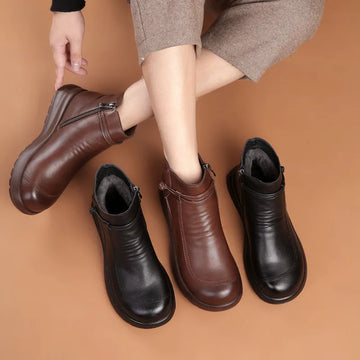Winter Fashion Women Genuine Leather Ankle Boots Female Thick Plush Warm Snow Boots Mother Waterproof Non-slip Booties Big Size