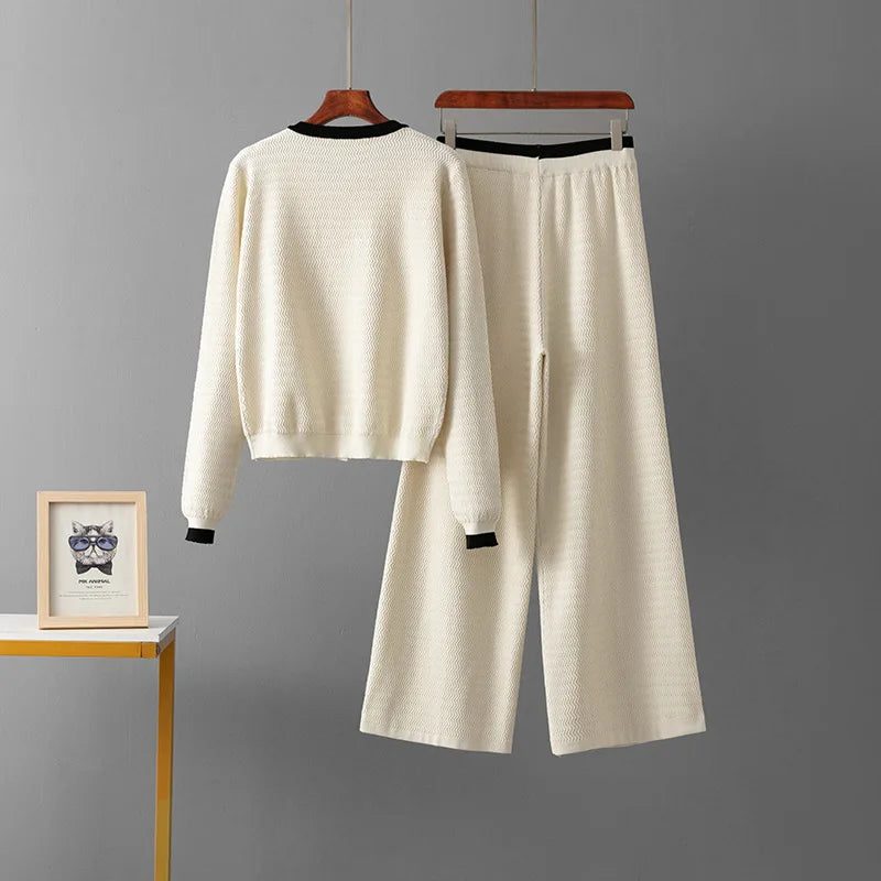 Advanced Fashion Knitted Suit Women's Autumn and Winter Long Sleeved Shirt+high Waisted Pants Two-piece Set