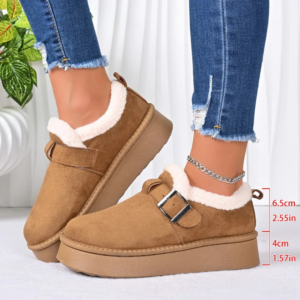 2026 Winter Fleece Lined Soft Bottom Retro Slip on Bean Bean Anti Slip Warm Cotton Snow Boots Thin Sole Comfortable Flat Shoes