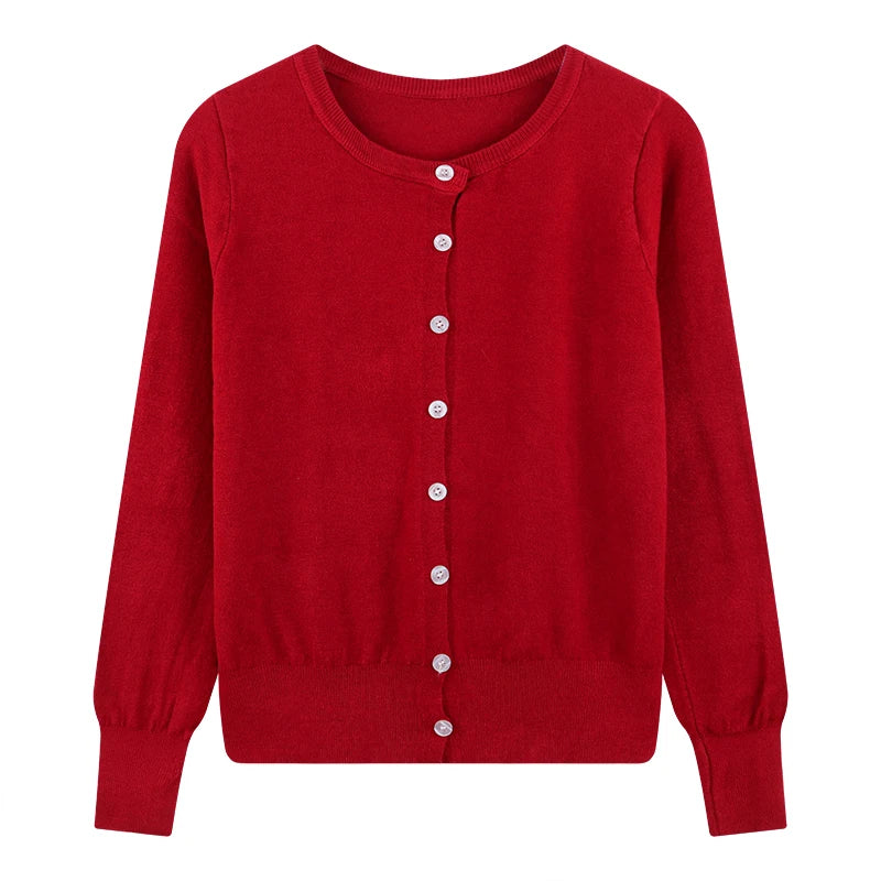 Knitted Sweater Women Cardigans New Long Sleeve O-Neck Black Knit Sweater Cardigan Women Tops Knitwears Sueters De Mujer Q1202