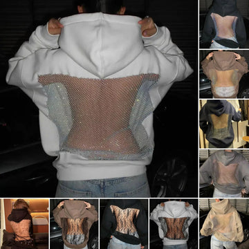 2026 New Style Fashion Personality Cool Personality Halter Cutout Mesh Hooded Sweater Women's Slim Long Sleeve Loose Top