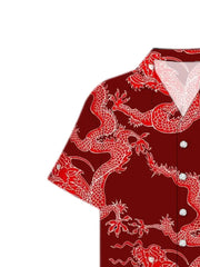 Men's Summer Fashion Dragon Print Short Sleeve Button Down Shirt S-3XL Plus Size Chinese Dragon Style Streetwear Overshirt Tops