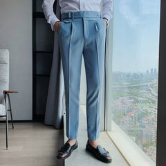 British Style Solid High Waist Suit Pant Men Business Formal Wear Trousers 2022 Slim Casual Office Suit Pants