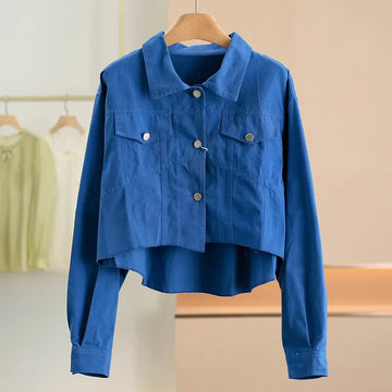 Cotton Lapel Ddenim Short Coat Women Spring Autumn New Fashion Single-Breasted Jeans Jacket Female Loose Cowboy Outerwear T1120