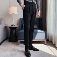 Men's Luxury Draped Baggy Suit Pants Casual Button-down Solid Color Straight Premium Elegant Dress Pants 2024