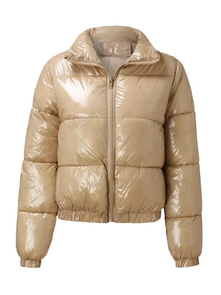 Winter Jacket Women 2025 Oversized Puffy Shiny Bubble Coat Solid Cotton Padded Coat Warm Waterproof Parka Female Outerwear