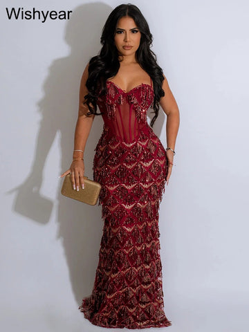 Elegant Luxury Celebrity Evening Party Dresses Women‘s Sequined Spaghetti Stap Mesh Patchwork Bodycon Sexy Birthday Prom Vestido