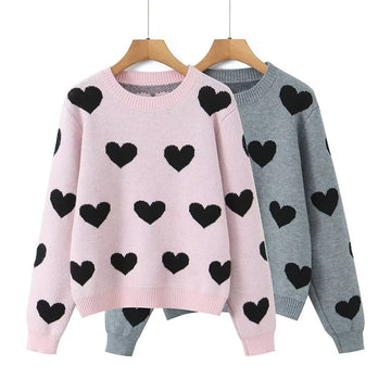 DiYiG WOMAN 2025 Winter New Fashion Love Knitted Pullover All-match Crewneck Long Sleeve Casual Sweater Mujer