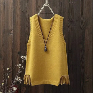 Woman Jacket Vest Spring V-neck Women's Short Knitted Tassel Vest Chaleco Mujer