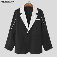 Casual Well Fitting Tops INCERUN Men's Striped Contrast Color Patchwork Blazer Stylish Male Personalized Suits Coats S-5XL 2024