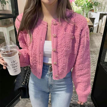 Knitted Sweater Women Cardigans New Long Sleeve O-Neck Unique Knit Sweater Cardigan Women Tops Knitwears Sueters De Mujer Q1110