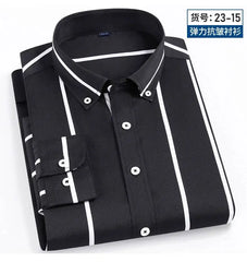 Spring summer men's long-sleeved shirt elastic anti-wrinkle tooling business casual free ironing comfortable breathable slim fit