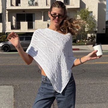 Tuularose Women's White Pullover Sweater Fashion Casual Asymmetric Summer Cover-Up Top Beach Vacation Party Chic Female Pullover