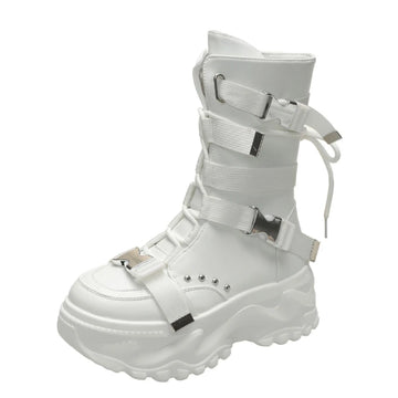 White Trendy Boots Women High Top Sneakers Platform Zip Ankle Boots Femme Chaussures Femmes Height Increase Outdoor Sports Shoes