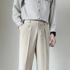 2024 Summer New Men's Straight-leg Casual Suit Pants Lightweight Korean Style Trousers Fashionable Cropped Pants