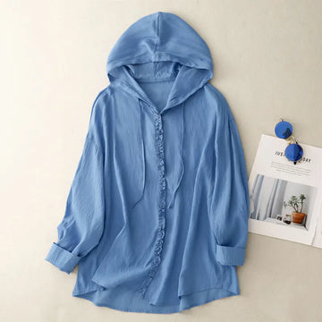 2025 New Fashion Hooded Shirt Jacket Women Summer Korean Casual Thin Sun-Protective Clothes Cardigan Female Loose Blouse T1328
