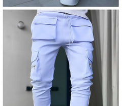 Mens Brand Gym Joggers Cargo Pants Multi-Pocket Reflect Straight Sports Fitness Casual Clothing Fashion Trousers Sweatpants