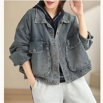 Spring Autumn new Femme Jeans Coat Women Korean Tooling Water Grinding White Cowboy Jacket Ladies Loose Denim Outwear Tide T943