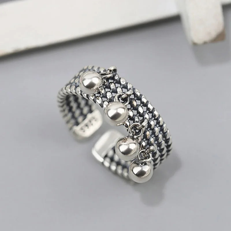 Silver Rings New Trendy Creative Beads Pendant Tassel Geometric Party Jewelry Gifts for Women