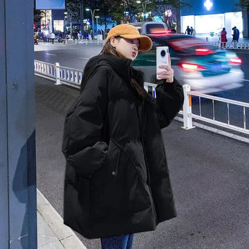 Plus Size Thickened Long Cotton Jacket Women's Winter Coat Warm Waterproof Bread Style Outerwear Trendy Overcoat for Students