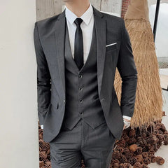 （M-6XL）Blazer Vest Pants High-end Brand Solid Color Formal Business Office Suit Three-piece Set Groom Wedding Show Dress Party