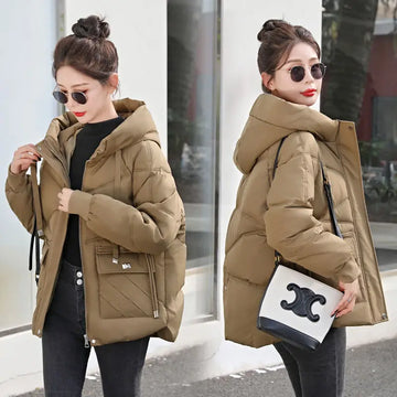 2025 New Winter women Warm Down Cotton Jacket fashion hooded Thick Puffer clothing Short coat casual Loose outerwear female R022