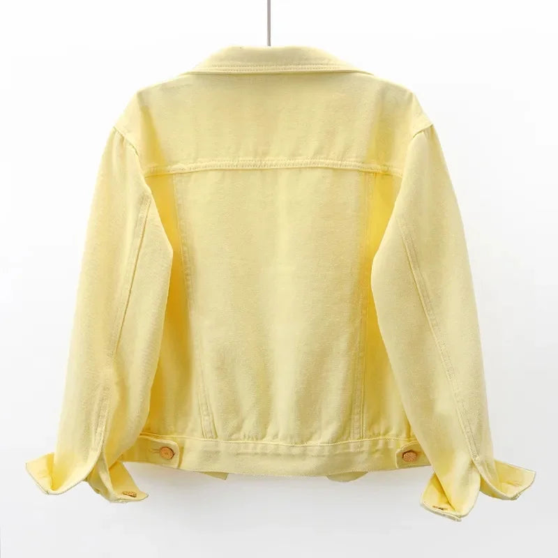 2025 New spring Women Denim Jacket Candy Color Long sleeve Casual Short Female Jeans Coat Casual ladies Cowboy outerwear T039