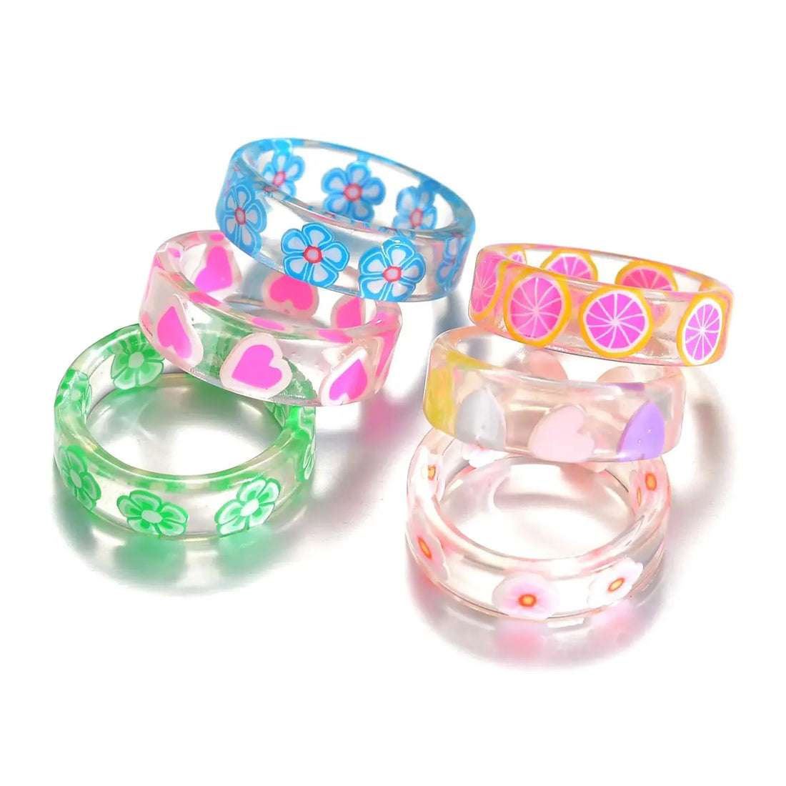 New Transparent Acrylic Ring For Women Colorful Sweet Resin Round Flower Rings Cute Heart Geometric Finger Ring Party Jewelry