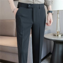 Summer Mens Dress Pants Ankle Length Business Formal Wear Thin Suit Pants For Men Drape Office Trousers Man Slim Fit Big Size 38