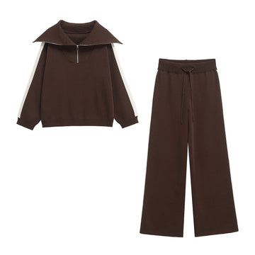 Fashionable Striped Knitted Sweatshirt And Pants Set for Women Autumn 2025 Polyester Fiber A266536/7 Elegant Women's Outfit