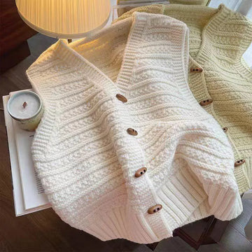 Knitted Vest For Women Autumn Winter V-Neck Single Breasted Sleeveless Sweater 2026 New Solid Color Simple Warm Waistcoat