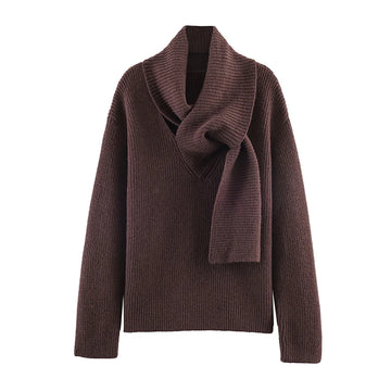 Tidalyf Knitted Pullove Women's Sweater Spring 2026 New Fashion Scarf Collar Warm Knitted Blouse Women Chic Young Sweater Tops