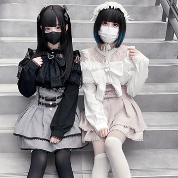 Kawaii Women Shirts Jirai Kei Lolita Y2K Cute Japanese Style Blouse Elegant Long Sleeve Sweet Tops Casual Aesthetic Shirt 2024