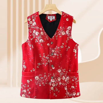Spring Aautumn 2025 New Thin Vest Women Tops Fashion V-Neck Print Sleeveless Jacket Casual Female Loose Waistcoat Clothes T1289
