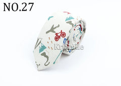 Novelty Cartoon Linen Tie For Men Cute Cat Polar Bear Waves Pattern Skinny Necktie For Men Women Casual Party Slim Cravat Gift