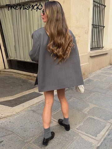 Women's Bomber Jacket Lapel Diagonal Placket Asymmetrical Suit Jackets Autumn 2025 Female Full Sleeve Loose Coats New Outerwears